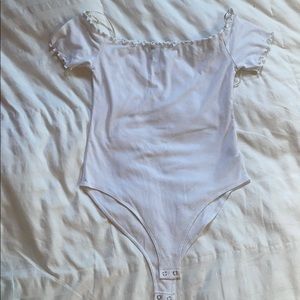 Off the shoulder white bodysuit